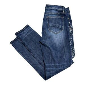 DRIFTWOOD Women's Marilyn Embroidered Straight Leg Slim Jeans‎ SIZE 29 Dark Wash